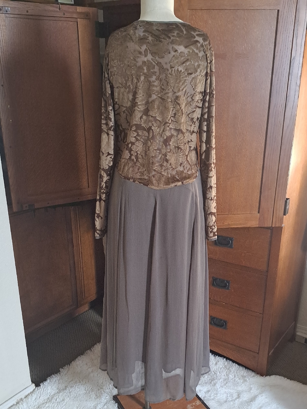 VTG 90s Newport News Whimsigoth Burnout Velvet Floral Applique Maxi Dress Sz 10 - Picture 7 of 13